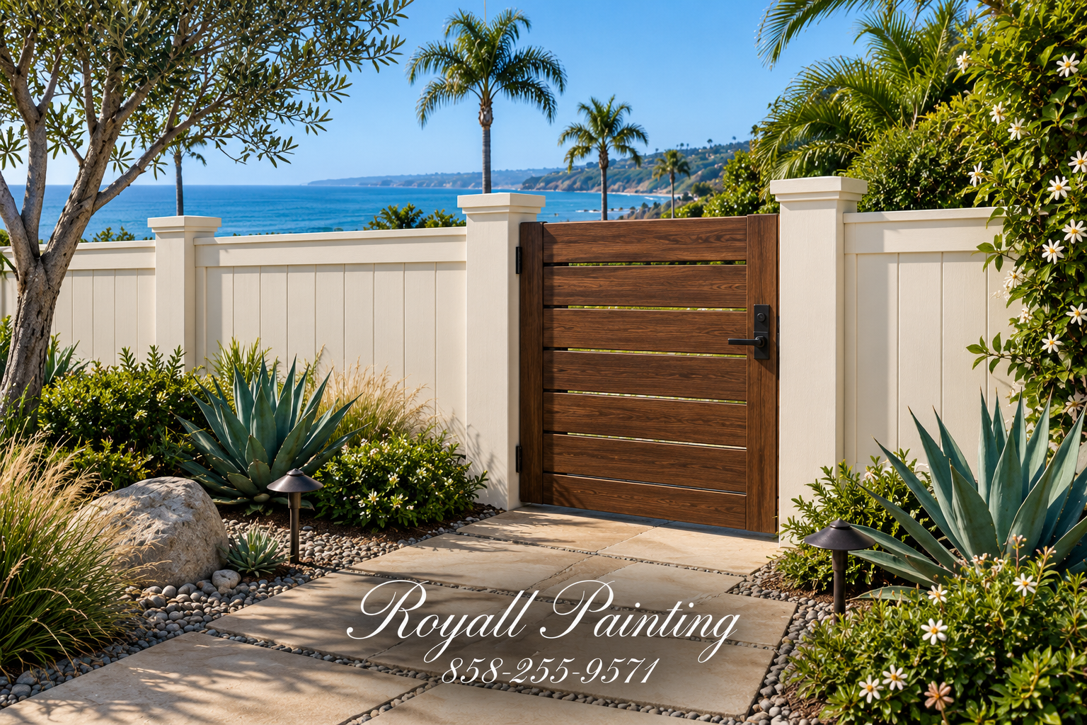 Coastal fence and timber gate concept artwork by Royall Painting
